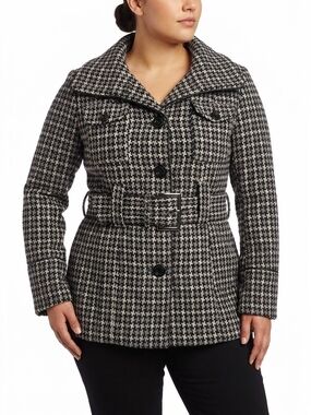 ​Oxygen Vintage Y2K Houndstooth Belted Wool Blend Jacket XL